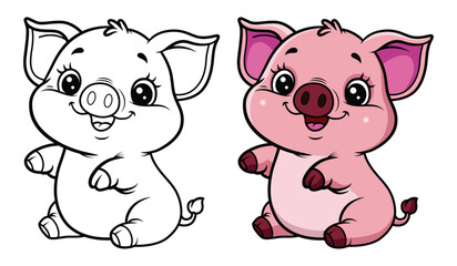 Cute pig cartoon coloring