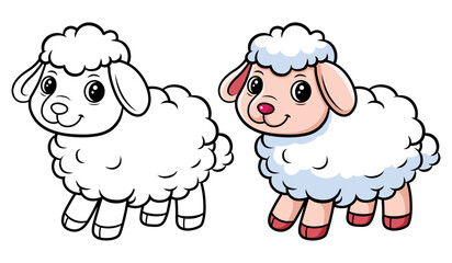 Cute sheep cartoon coloring
