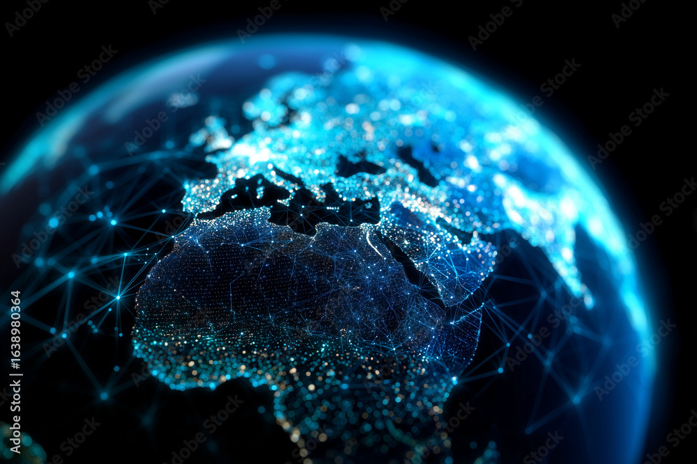 Wall mural a blue and white globe with a network of lines connecting it