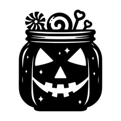 Halloween Trick-or-Treat candy jar silhouette with  white background