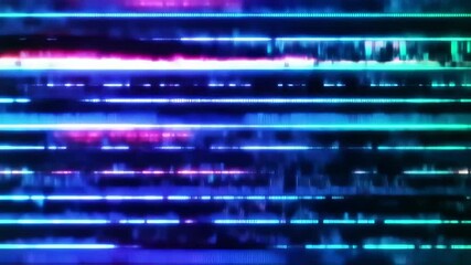 Futuristic Neon Blue and Purple Glitch Effect with Corrupted Data Signal Animation - Powered by Adobe