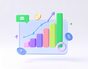 stock market investment trading graph growth.Trade business analytics graph and financial chart.3d rendering isolated on white background. Cartoon plastic style icon Generative AI