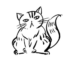 A big fat cat in sketch style, hand drawn with black ink and transferred to vector image. Minimalistic pet illustration suitable for print, cards, logos and interior design.