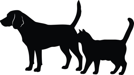 Dog and cat silhouette illustration, black pet vector graphic, domestic animals outline design, companion pets art, modern pet care image