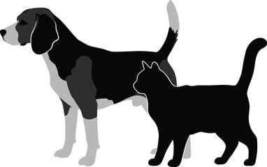 Dog and cat silhouette illustration, black and grey pet animal vector, domestic animals graphic design, modern pet care, companion animal artv