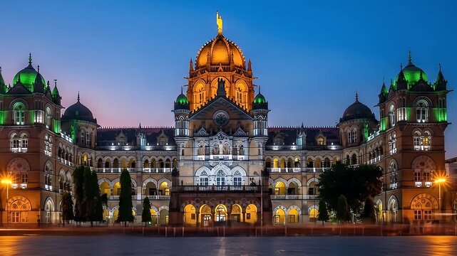 Majestic Chhatrapati Shivaji Maharaj Terminus Illuminated at Dusk