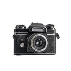 Vintage camera studio shot, black background, photography equipment, nostalgic feel, website banner