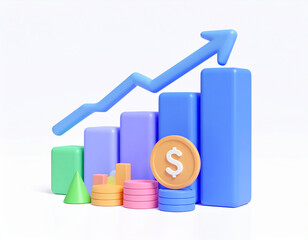 stock market investment trading graph growth.Trade business analytics graph and financial chart.Business trade.3d rendering isolated on white background. Cartoon plastic style icon Generative AI