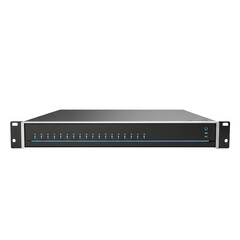 Professional Rack-Mountable Network Switch or Audio/Video Equipment with Blue LED Status Indicators