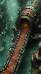 Fototapeta premium Weathered industrial conveyor belt with worn parts