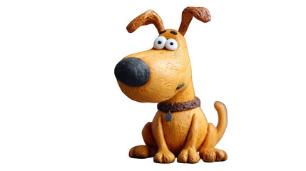 Whimsical claymation-style dog figurine with a large nose floppy ears and a curious wide-eyed gaze.