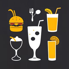Collection of hand drawn fast food and drinks on dark background