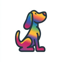 Obraz premium Rainbow Colored Cartoon Dog Sitting on White Background
