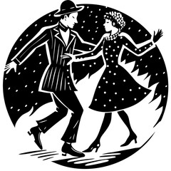 A swing dance couple in retro style isolated on white background