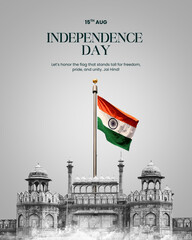 Happy Independence Day, 15th August Image with cloud background and Evening view with Tiranga Flag on Delhi lal Qila 79th Independence Day 