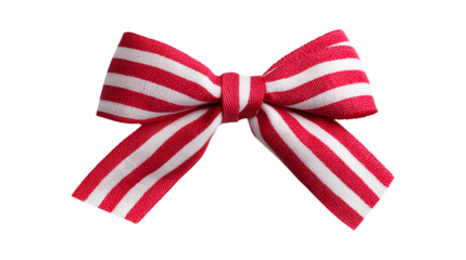 A red and white striped bow for Christmas gift wrapping and decoration