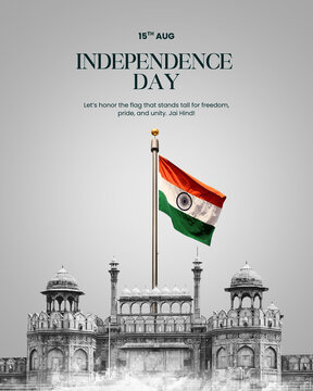 Happy Independence Day, 15th August Image with cloud background and Evening view with Tiranga Flag on Delhi lal Qila 79th Independence Day 