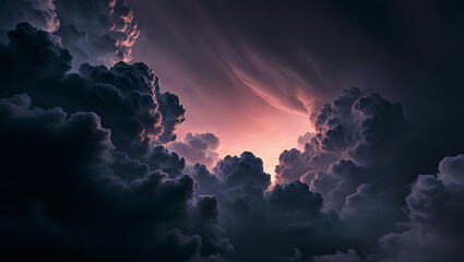 Dramatic sky with clouds and sun at sunset with colorful atmosphere and stormy weather