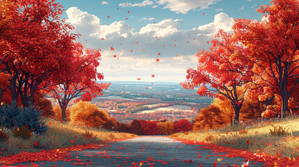 Vibrant Autumn Landscape with Colorful Foliage
