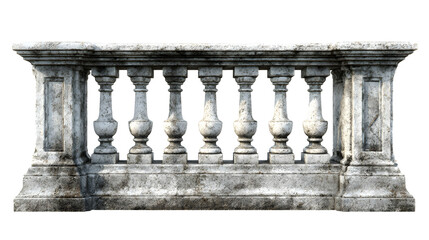 Weathered stone balustrade isolated on white background antique architectural detail