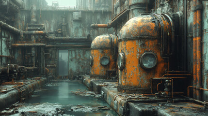 Timeworn machinery inside abandoned factory