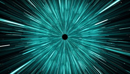 Obraz premium Teal Light Streaks Converging on Black Circle Abstract