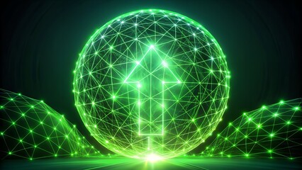 Obraz premium Glowing green networked sphere with upward arrow isolated on transparent background
