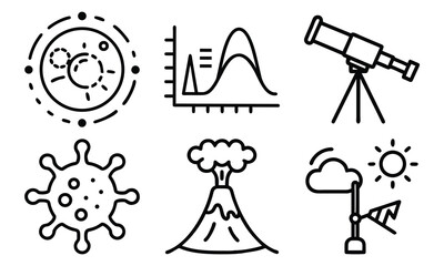 Science and Laboratory Line Icons Chemistry, Physics, Biology, Space, Robotics, Data, and Medical Vector Icon Set for Education, Research, and STEM Projects