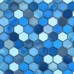 pattern of hexagonal blue tiles with varying shades and subtle texture creating a cool geometric mosaic