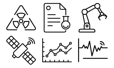 Science and Laboratory Line Icons Chemistry, Physics, Biology, Space, Robotics, Data, and Medical Vector Icon Set for Education, Research, and STEM Projects