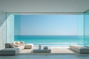 Fototapeta premium A living room with a view of the ocean