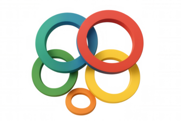 Vibrant interlocking rings against transparent backdrop representing interconnected teamwork, collaboration, and shared organizational goals