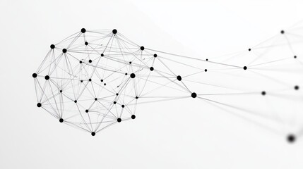 Abstract network of interconnected black nodes and thin lines forming a geometric web on a white background, conveying connectivity and complexity