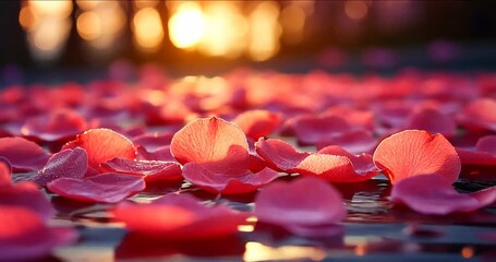 Romance and beauty glow with candles and red roses among autumn leaves and water - Powered by Adobe