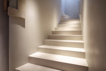 Fototapeta premium A white staircase with a light coming through the top