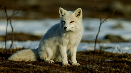 Fototapeta premium Majestic Arctic Fox Sits Serene in Its Snowy Tundra Habitat