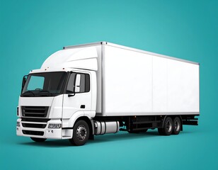 White box truck isolated on teal background