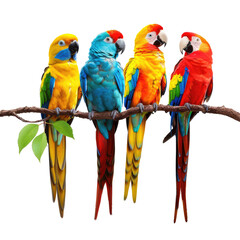 Obraz premium Colorful parrots perched on a branch, jungle background, nature poster