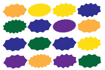 Starburst red sticker set - collection of special offer sale oval and round shaped sunburst labels and badges. Red starburst, sunburst, stamp, seal, label or burst, badge, sticker.