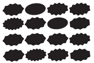 Starburst red sticker set - collection of special offer sale oval and round shaped sunburst labels and badges. Red starburst, sunburst, stamp, seal, label or burst, badge, sticker.