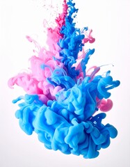 Obraz premium 水の中に、一滴のカラフルなインク（青とピンク）