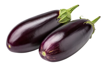 Two fresh purple eggplants isolated on transparent background