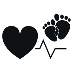 Black and White of Baby Feet, Heart, and Heartbeat Line, Symbolizing New Life
