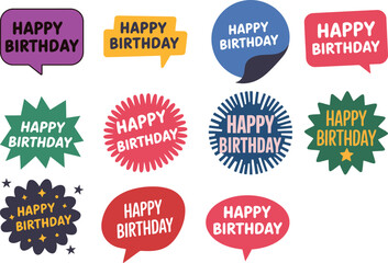 Obraz premium Vibrant happy birthday stickers for party decorations and fun celebration designs