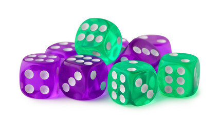 Heap of game dices on white background