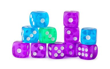 Different game dices on white background