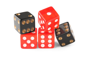 Black and red game dices isolated on white background