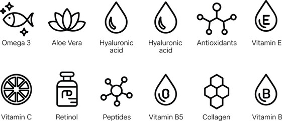 collagen, vitamins, beauty, health, skincare routine, skincare products, skincare benefits, skincare essentials, organic compounds, cosmetic nutrients, dermatology, skin care, vector illustration