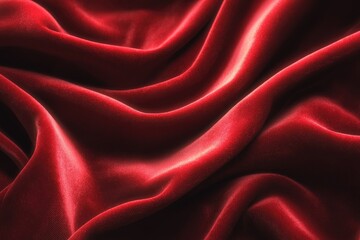 Close-up of rich red velvet fabric with flowing drapes