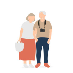 寄り添うシニア夫婦の旅行イラスト